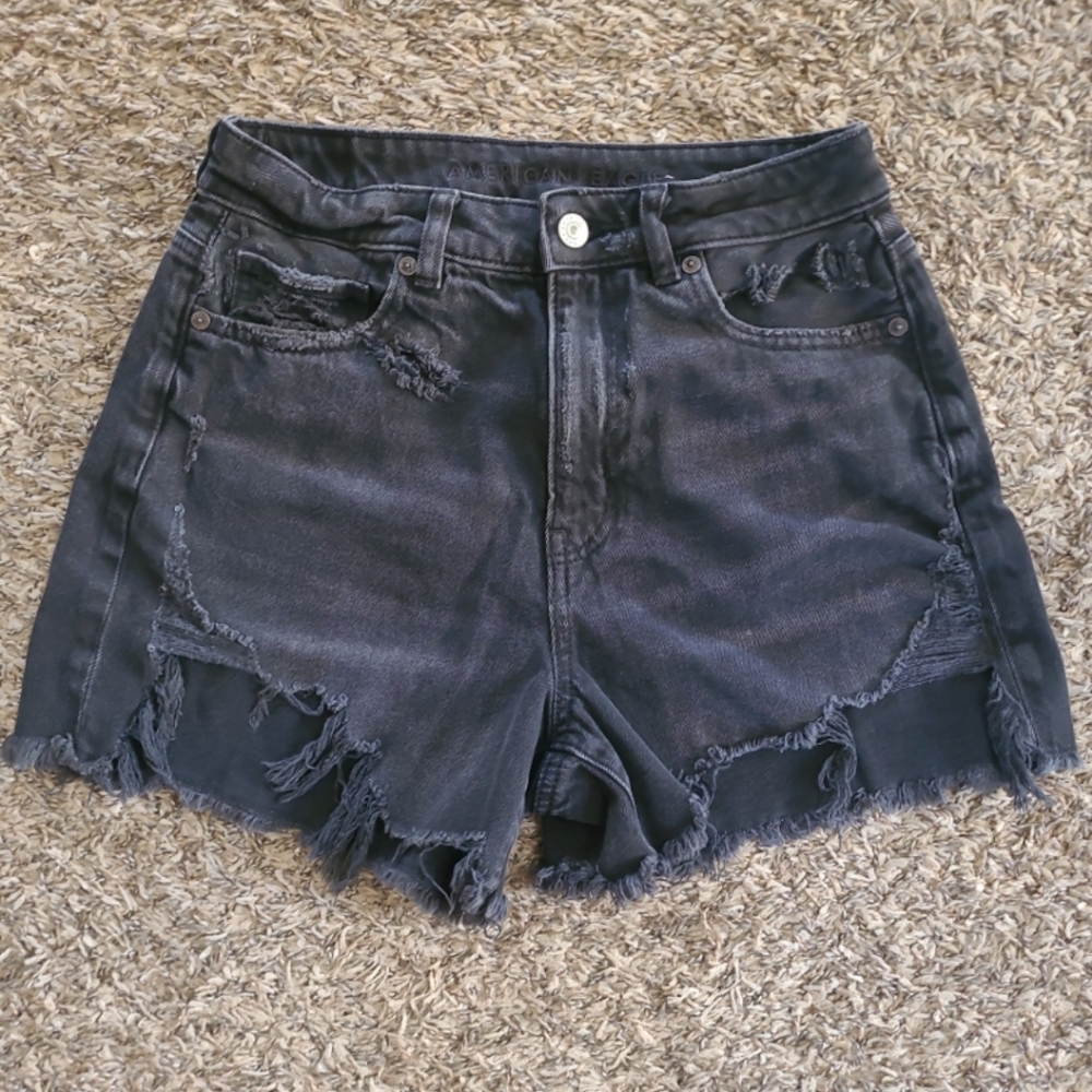 American Eagle Outfitters Black Jean Shorts Distressed High-Waisted